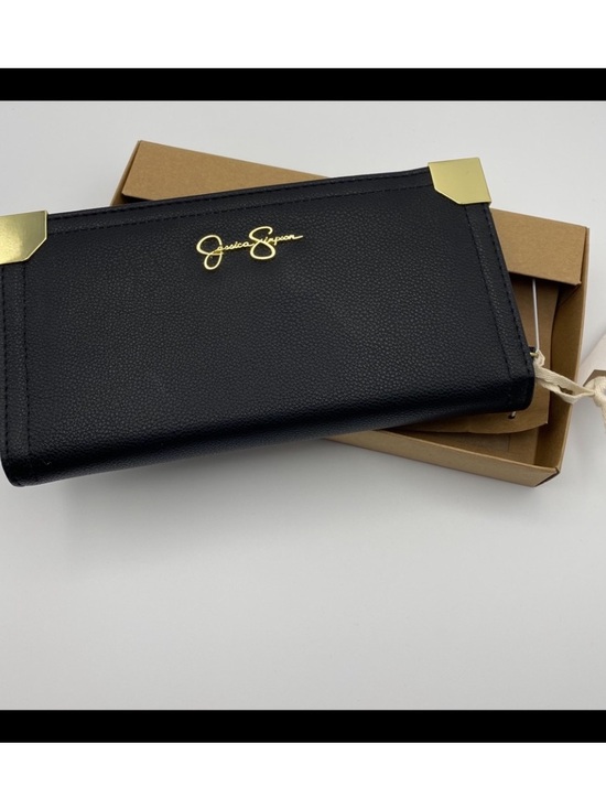 Jessica Simpson Handbags - Jessica Simpson Black Faux Leather Wallet w/ gold toned hardware, like new!